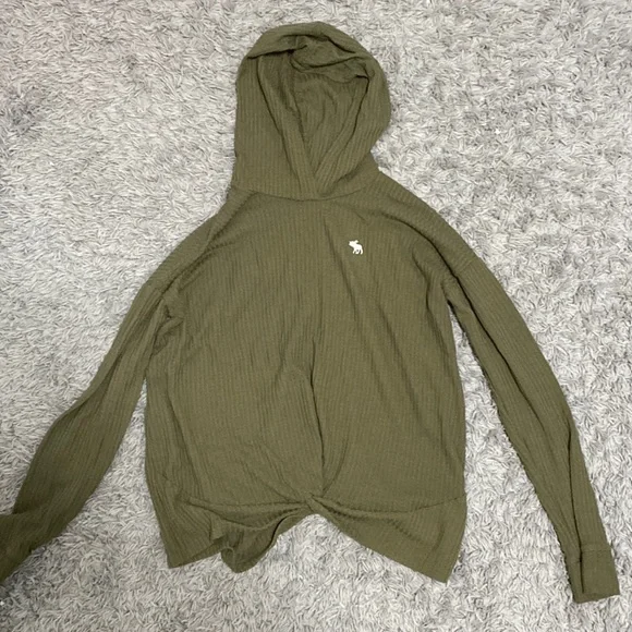 Dark Green Abercrombie Kids Long Sleeve Shirt + Hood - Picture 1 of 2